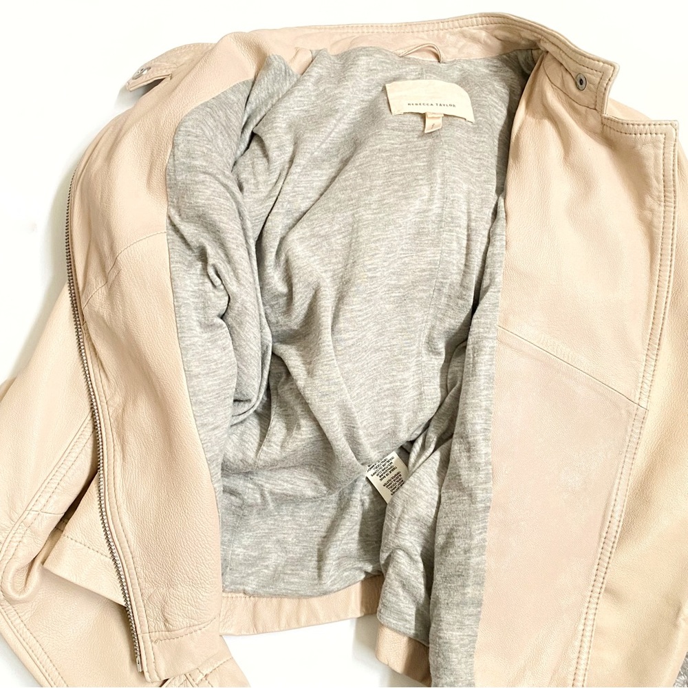 Rebecca Taylor garment washed nude pink zipper zip up moto leather jacket - Picture 9 of 15
